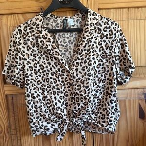 Tie front cheetah print blouse